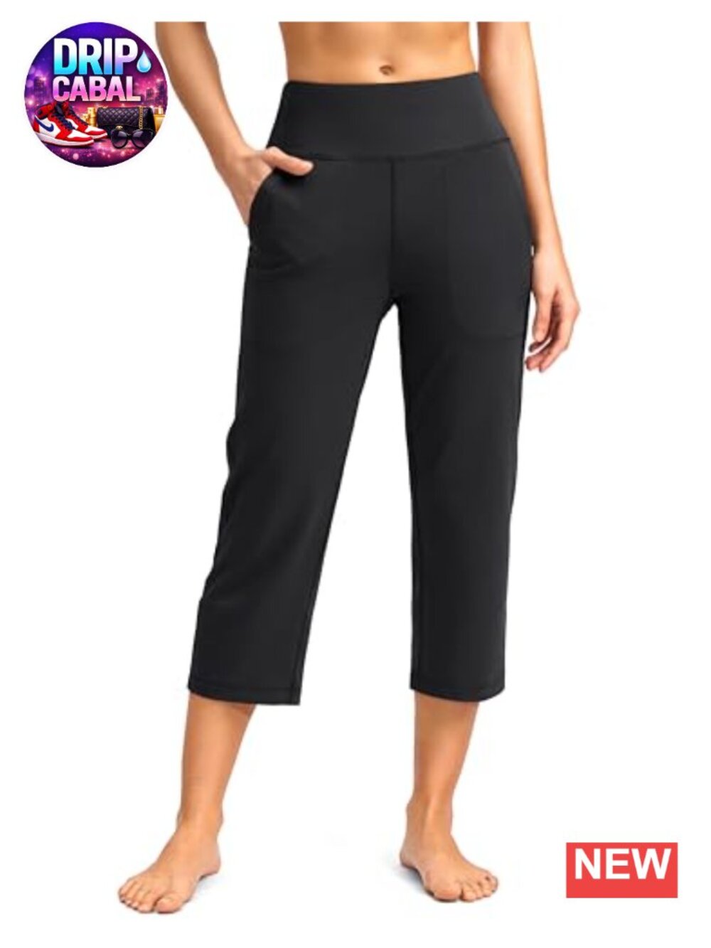 High Waisted Yoga Capris with Pockets, Straight Leg Athletic Cropped Pants for